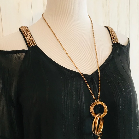 NWT A. Byer Black Flowy Blouse Beaded - Picture 3 of 7